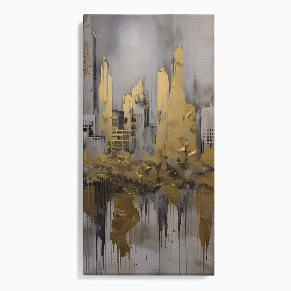 Tablou Canvas Premium LuxCanva® C1213, Gold Sky Scrapers , Relaxare, Living Room, Culori Vibrante