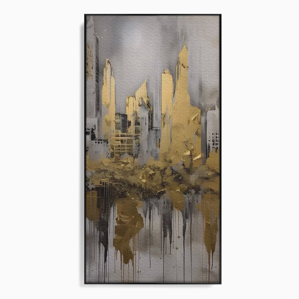 Tablou Canvas Premium LuxCanva® C1213, Gold Sky Scrapers , Relaxare, Living Room, Culori Vibrante