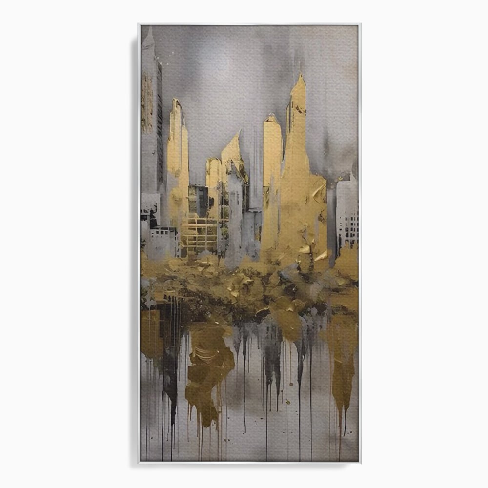 Tablou Canvas Premium LuxCanva® C1213, Gold Sky Scrapers , Relaxare, Living Room, Culori Vibrante