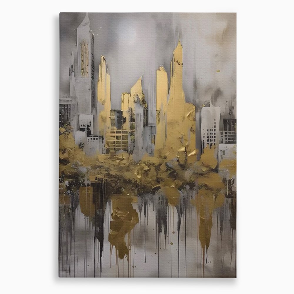 Tablou Canvas Premium LuxCanva® C1213, Gold Sky Scrapers , Relaxare, Living Room, Culori Vibrante