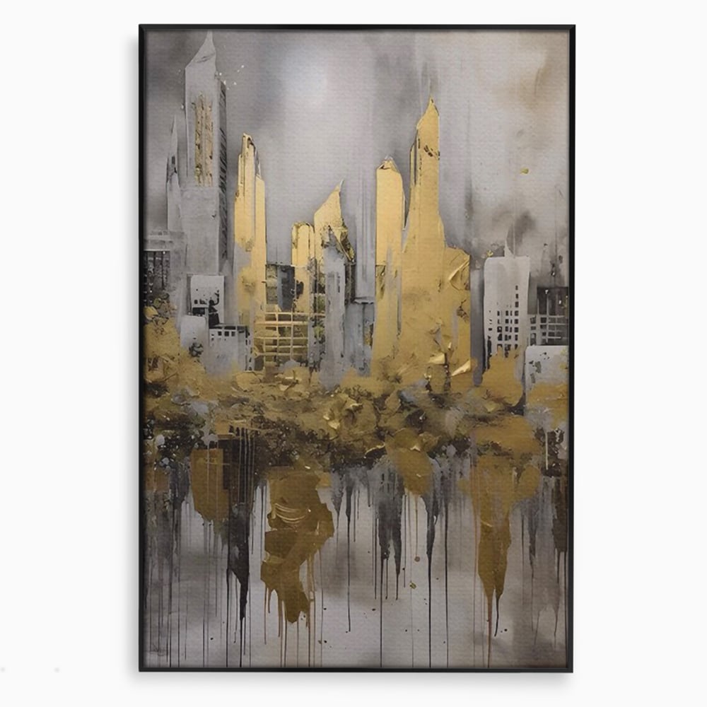 Tablou Canvas Premium LuxCanva® C1213, Gold Sky Scrapers , Relaxare, Living Room, Culori Vibrante