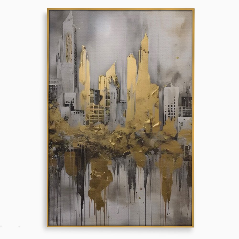 Tablou Canvas Premium LuxCanva® C1213, Gold Sky Scrapers , Relaxare, Living Room, Culori Vibrante