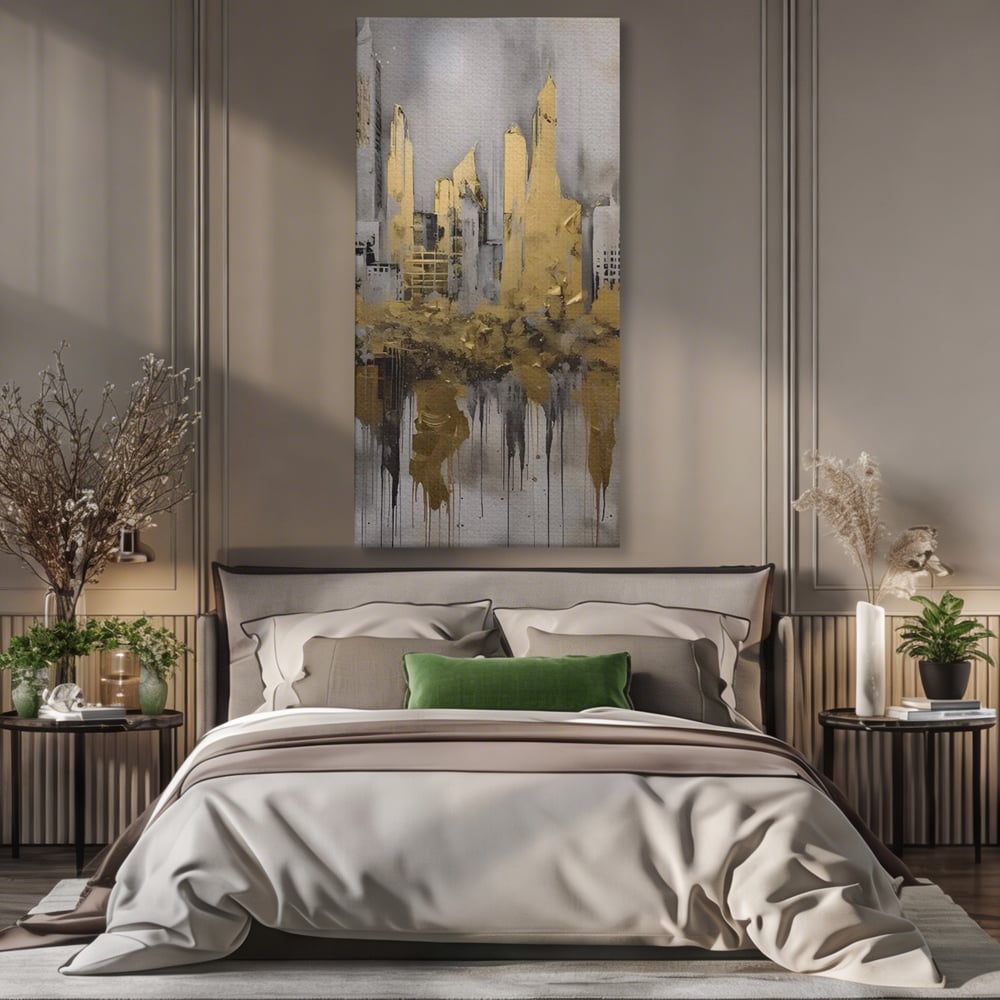 Tablou Canvas Premium LuxCanva® C1213, Gold Sky Scrapers , Relaxare, Living Room, Culori Vibrante