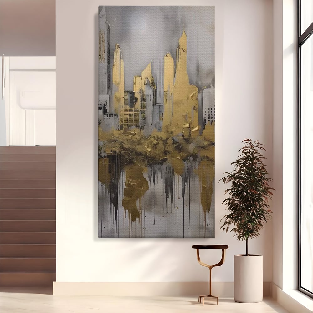 Tablou Canvas Premium LuxCanva® C1213, Gold Sky Scrapers , Relaxare, Living Room, Culori Vibrante