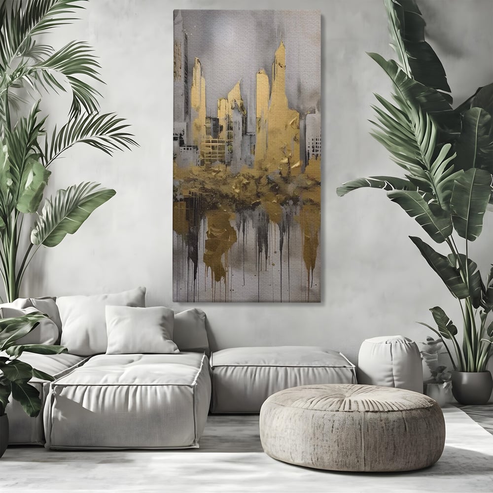 Tablou Canvas Premium LuxCanva® C1213, Gold Sky Scrapers , Relaxare, Living Room, Culori Vibrante