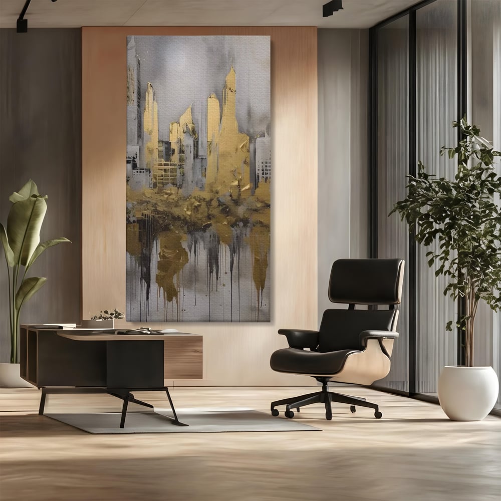 Tablou Canvas Premium LuxCanva® C1213, Gold Sky Scrapers , Relaxare, Living Room, Culori Vibrante