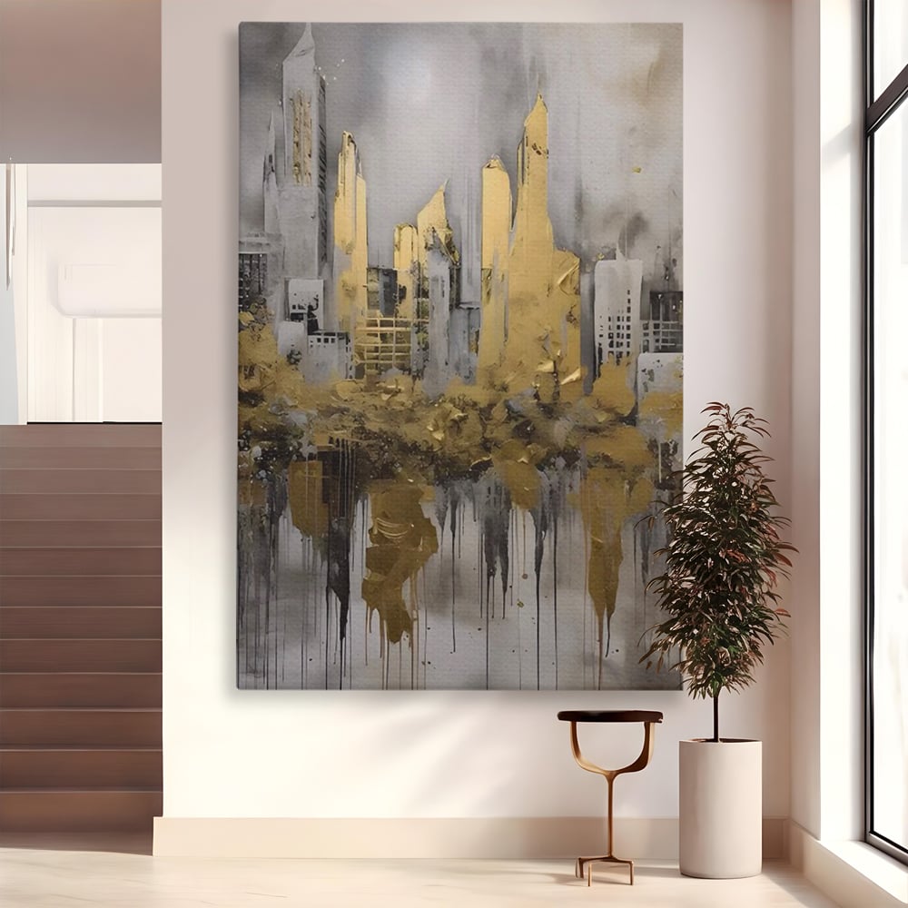 Tablou Canvas Premium LuxCanva® C1213, Gold Sky Scrapers , Relaxare, Living Room, Culori Vibrante