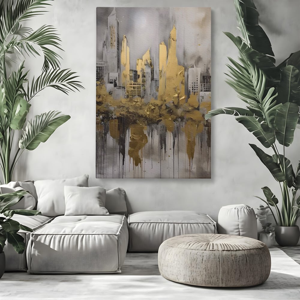 Tablou Canvas Premium LuxCanva® C1213, Gold Sky Scrapers , Relaxare, Living Room, Culori Vibrante