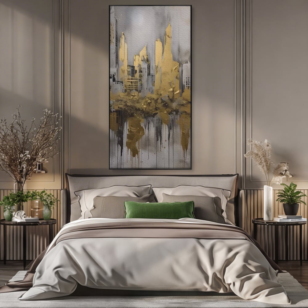 Tablou Canvas Premium LuxCanva® C1213, Gold Sky Scrapers , Relaxare, Living Room, Culori Vibrante
