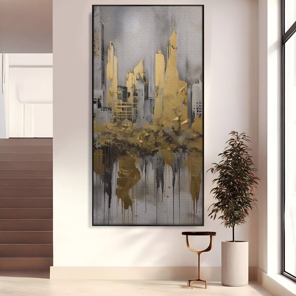 Tablou Canvas Premium LuxCanva® C1213, Gold Sky Scrapers , Relaxare, Living Room, Culori Vibrante