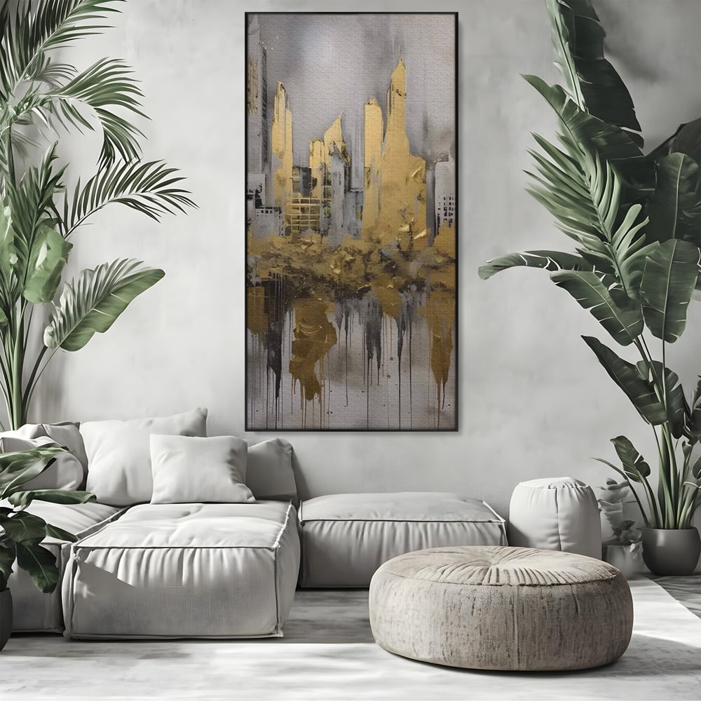 Tablou Canvas Premium LuxCanva® C1213, Gold Sky Scrapers , Relaxare, Living Room, Culori Vibrante