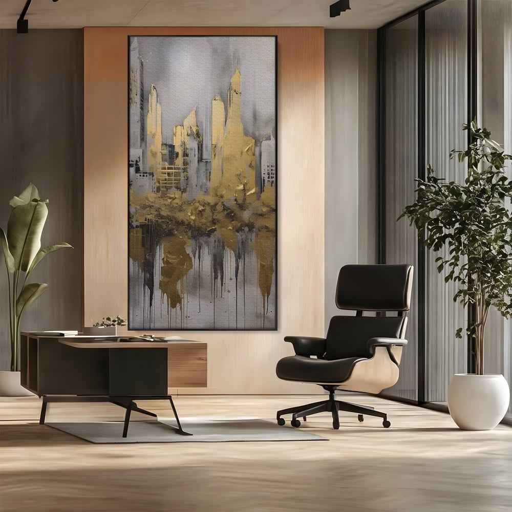 Tablou Canvas Premium LuxCanva® C1213, Gold Sky Scrapers , Relaxare, Living Room, Culori Vibrante