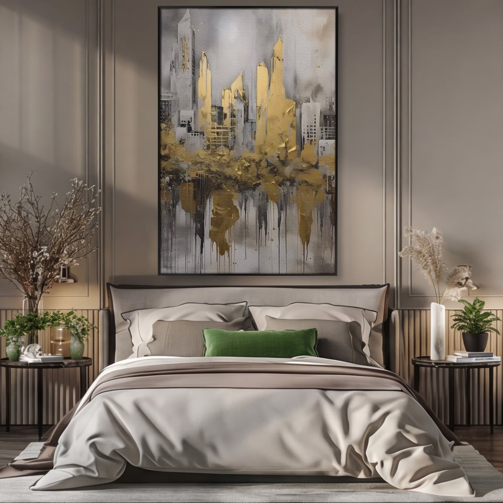 Tablou Canvas Premium LuxCanva® C1213, Gold Sky Scrapers , Relaxare, Living Room, Culori Vibrante