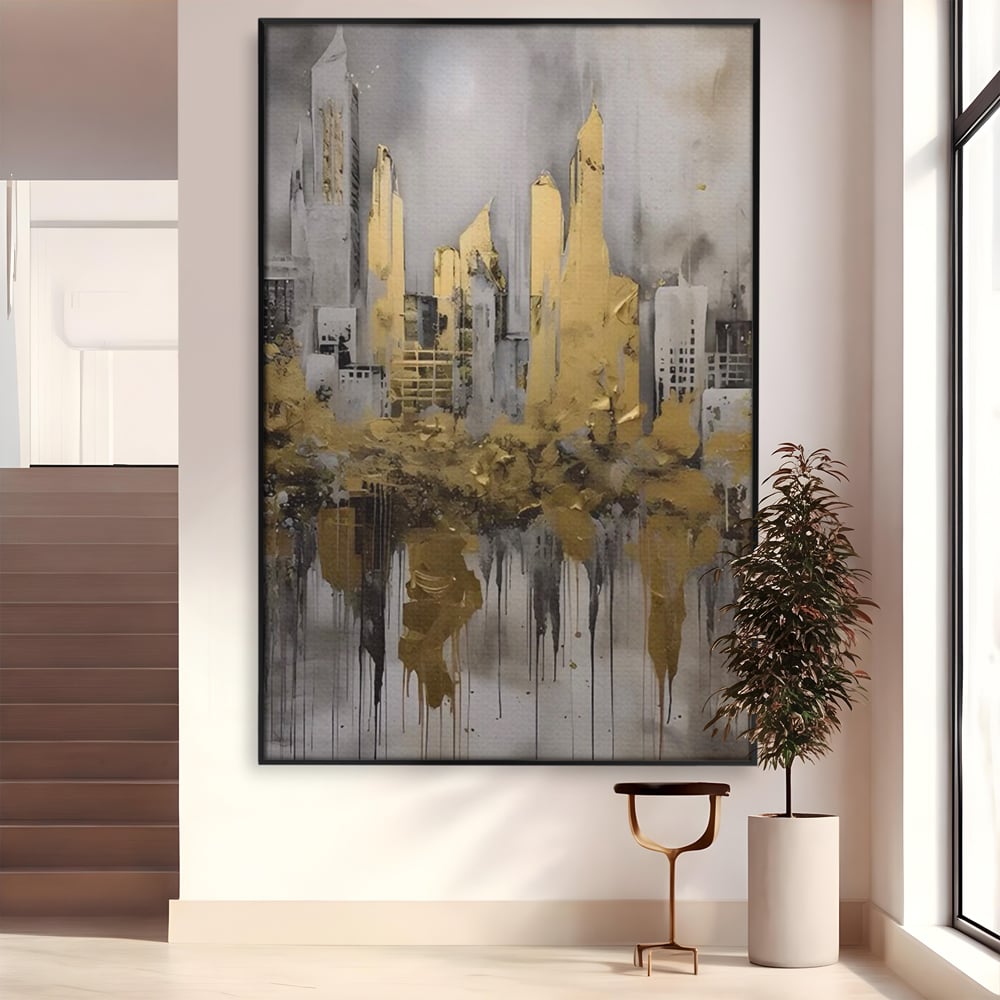 Tablou Canvas Premium LuxCanva® C1213, Gold Sky Scrapers , Relaxare, Living Room, Culori Vibrante