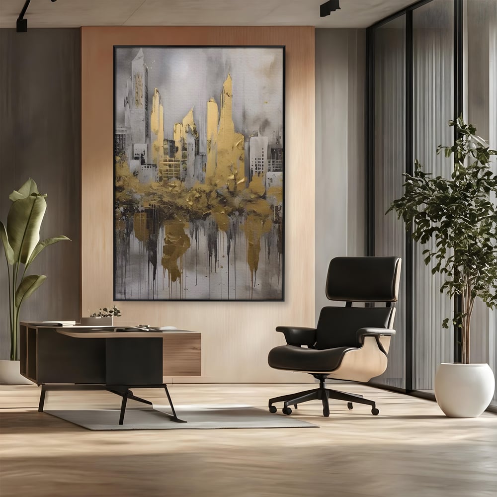 Tablou Canvas Premium LuxCanva® C1213, Gold Sky Scrapers , Relaxare, Living Room, Culori Vibrante