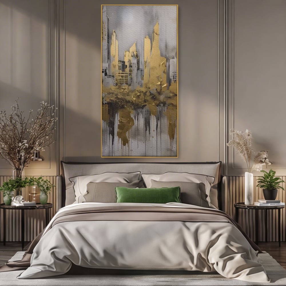 Tablou Canvas Premium LuxCanva® C1213, Gold Sky Scrapers , Relaxare, Living Room, Culori Vibrante