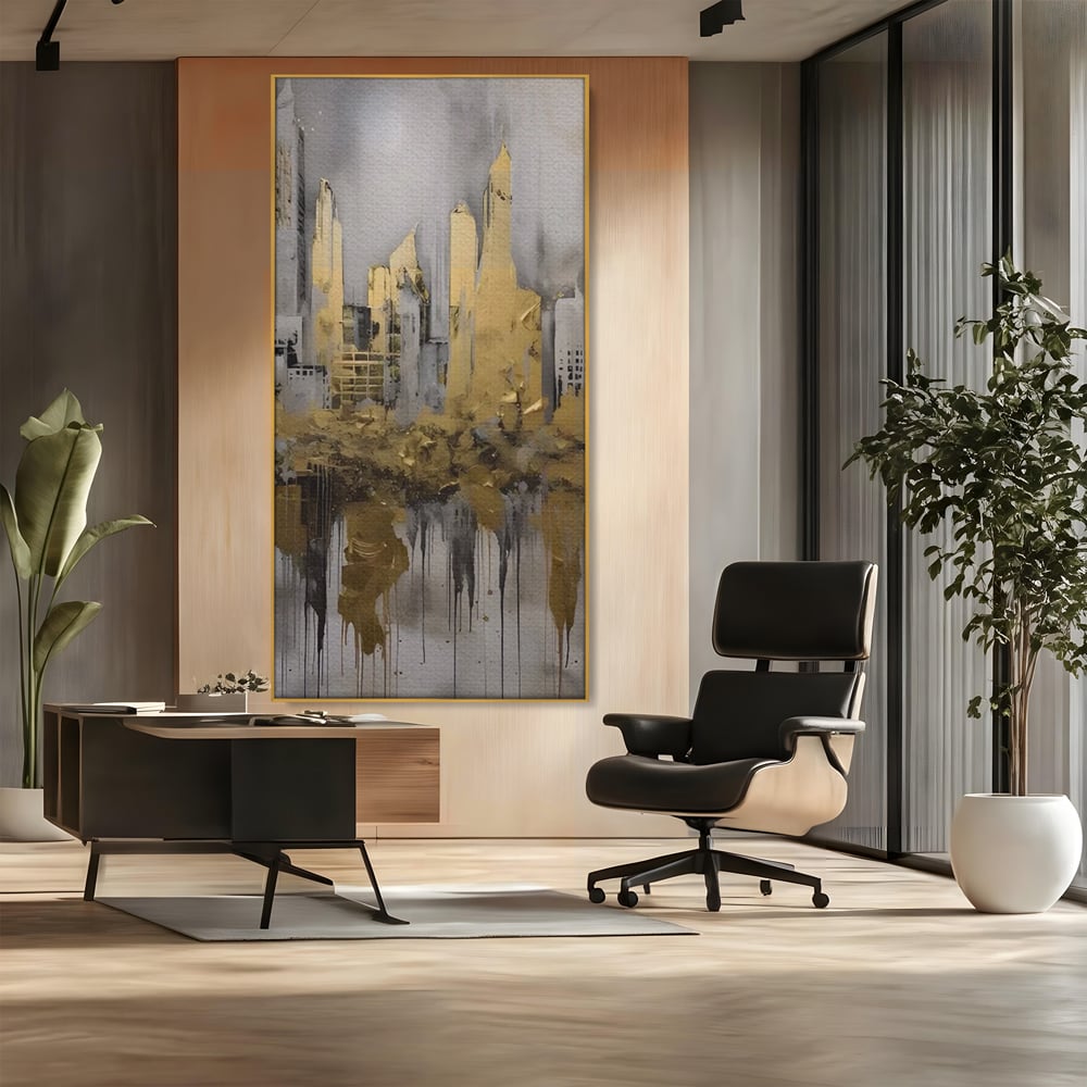 Tablou Canvas Premium LuxCanva® C1213, Gold Sky Scrapers , Relaxare, Living Room, Culori Vibrante