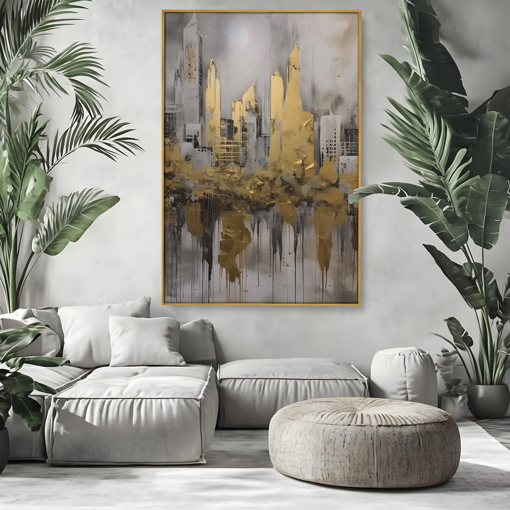 Tablou Canvas Premium LuxCanva® C1213, Gold Sky Scrapers , Relaxare, Living Room, Culori Vibrante