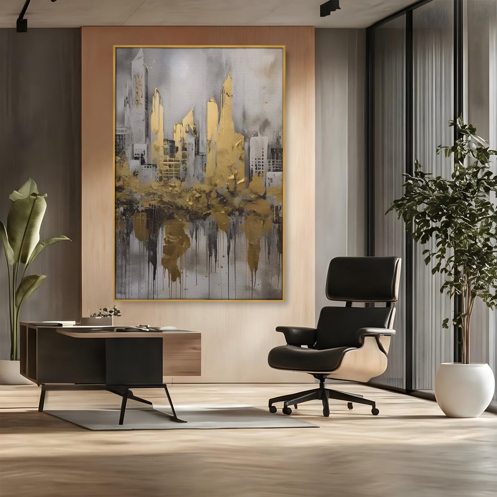 Tablou Canvas Premium LuxCanva® C1213, Gold Sky Scrapers , Relaxare, Living Room, Culori Vibrante