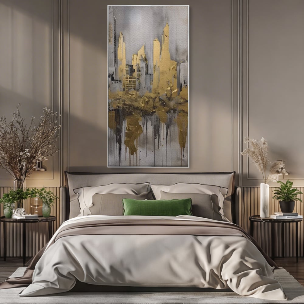 Tablou Canvas Premium LuxCanva® C1213, Gold Sky Scrapers , Relaxare, Living Room, Culori Vibrante