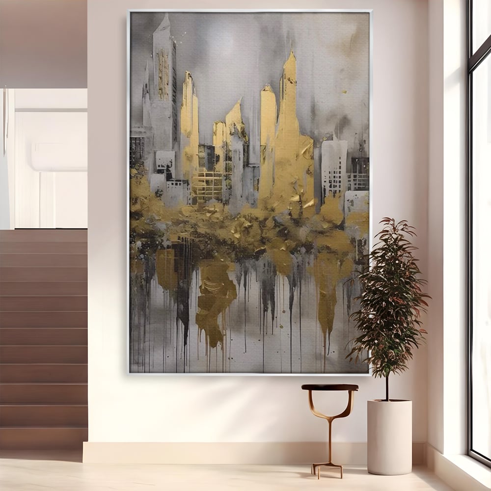 Tablou Canvas Premium LuxCanva® C1213, Gold Sky Scrapers , Relaxare, Living Room, Culori Vibrante