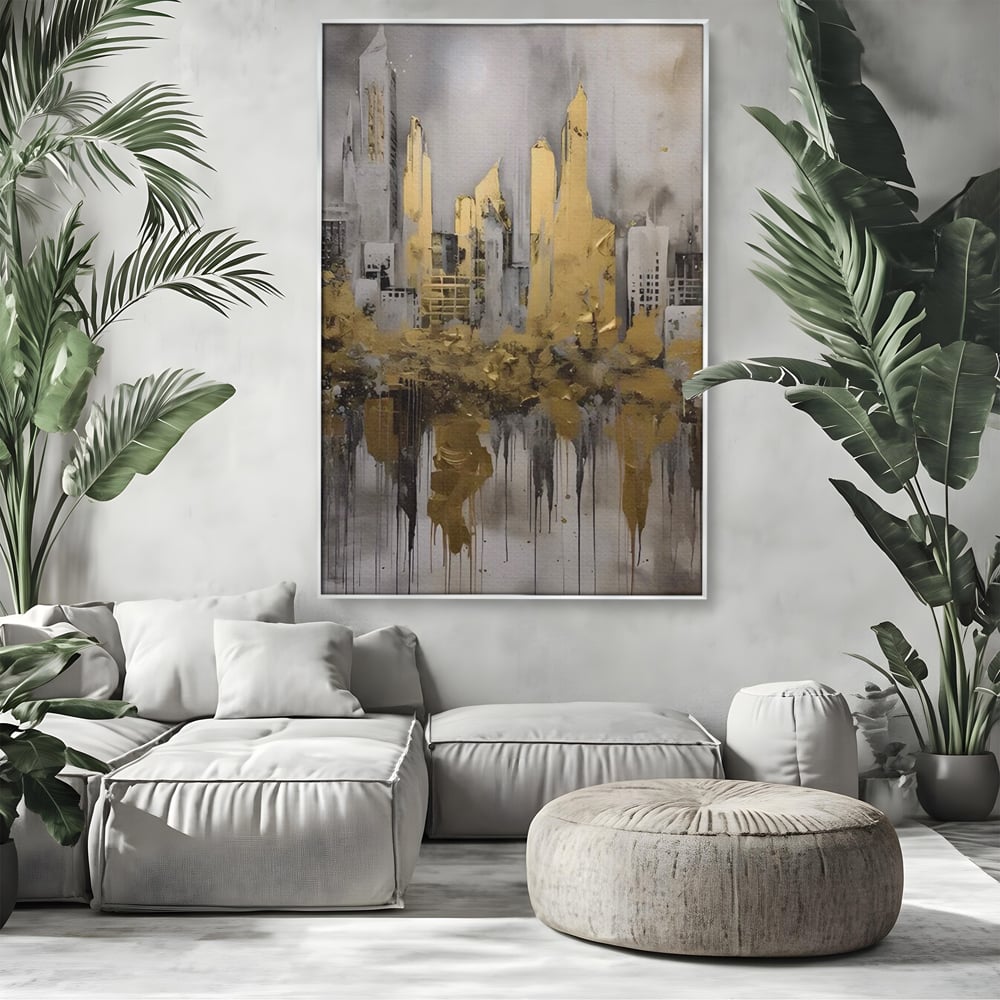 Tablou Canvas Premium LuxCanva® C1213, Gold Sky Scrapers , Relaxare, Living Room, Culori Vibrante