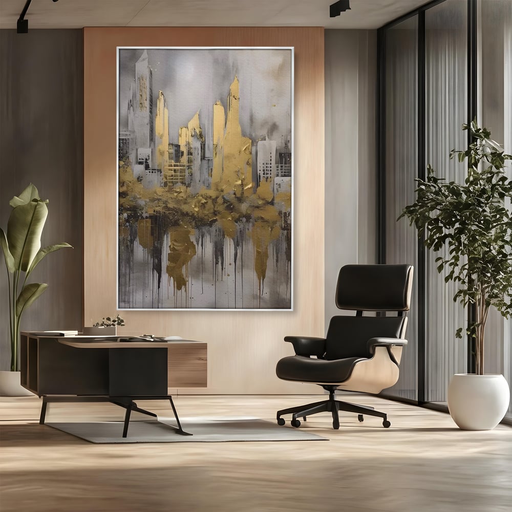 Tablou Canvas Premium LuxCanva® C1213, Gold Sky Scrapers , Relaxare, Living Room, Culori Vibrante