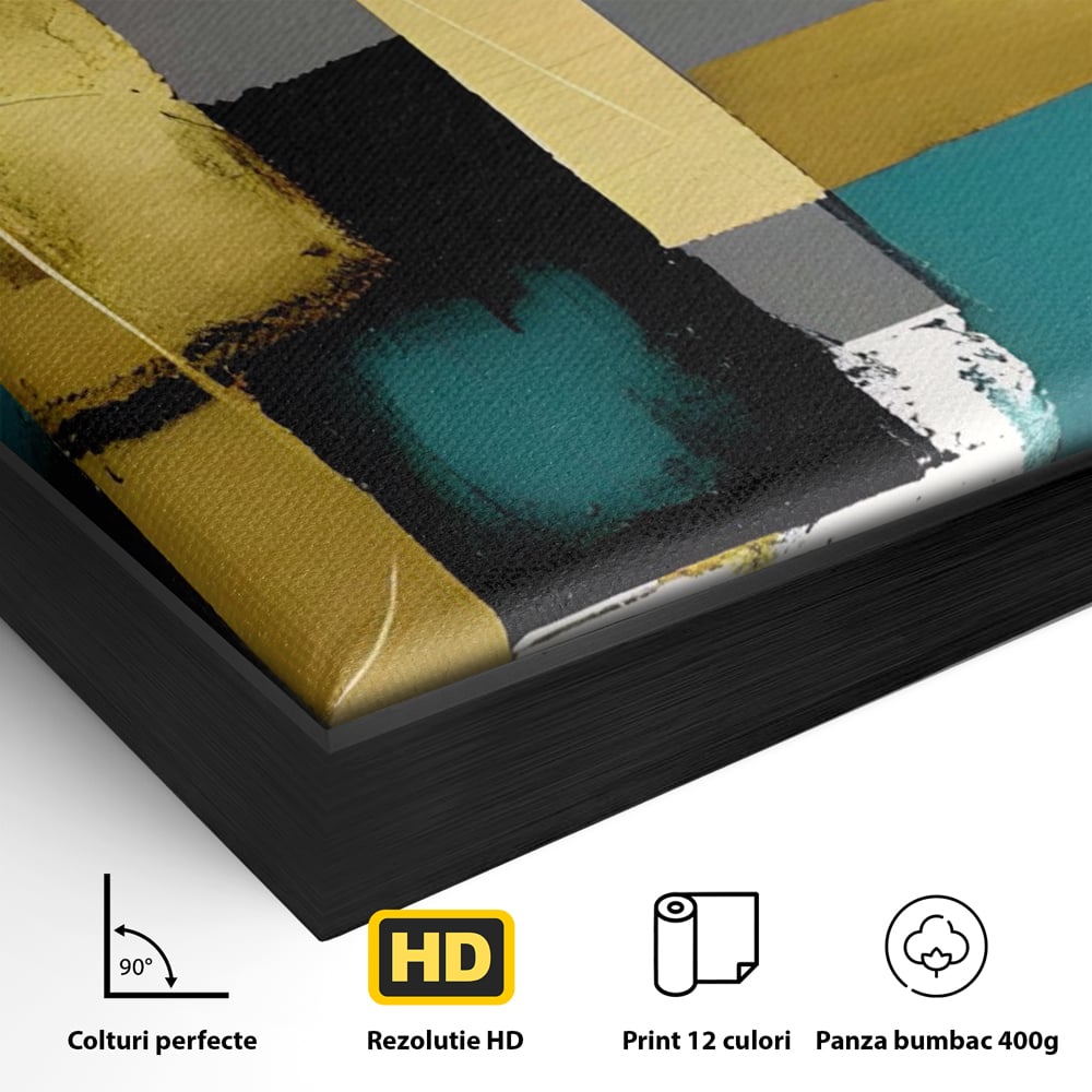 Tablou Canvas Premium LuxCanva® C1218, Abstract Painting Grey, Green And Gold , elaxare, Living Room, Culori Vibrante