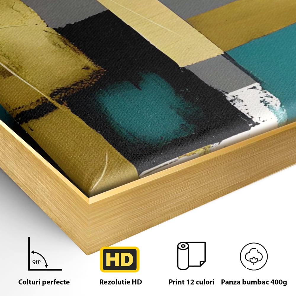 Tablou Canvas Premium LuxCanva® C1218, Abstract Painting Grey, Green And Gold , elaxare, Living Room, Culori Vibrante