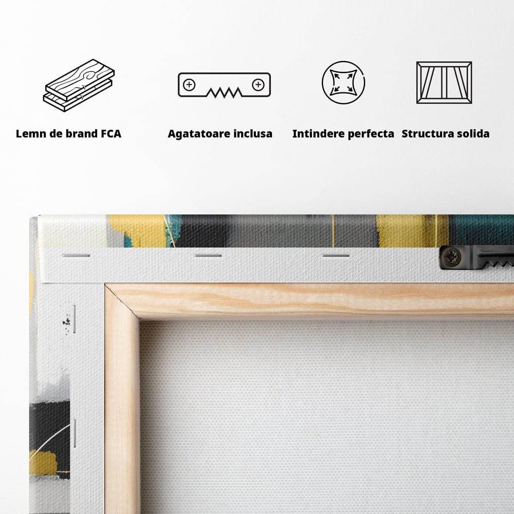 Tablou Canvas Premium LuxCanva® C1218, Abstract Painting Grey, Green And Gold , elaxare, Living Room, Culori Vibrante