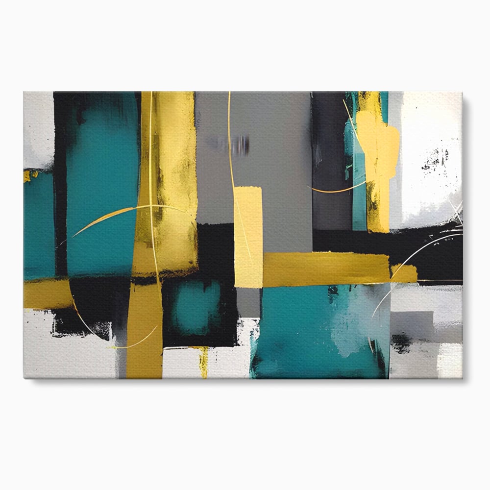 Tablou Canvas Premium LuxCanva® C1218, Abstract Painting Grey, Green And Gold , elaxare, Living Room, Culori Vibrante