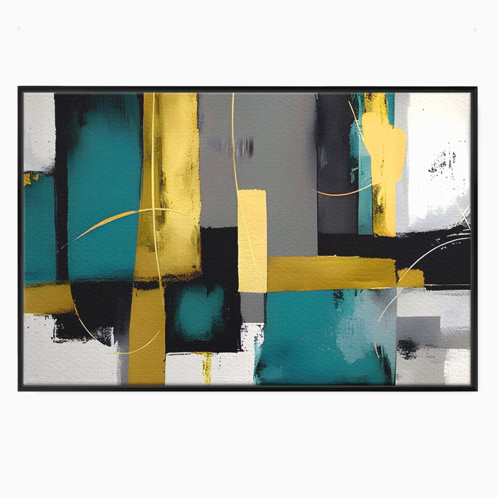 Tablou Canvas Premium LuxCanva® C1218, Abstract Painting Grey, Green And Gold , elaxare, Living Room, Culori Vibrante