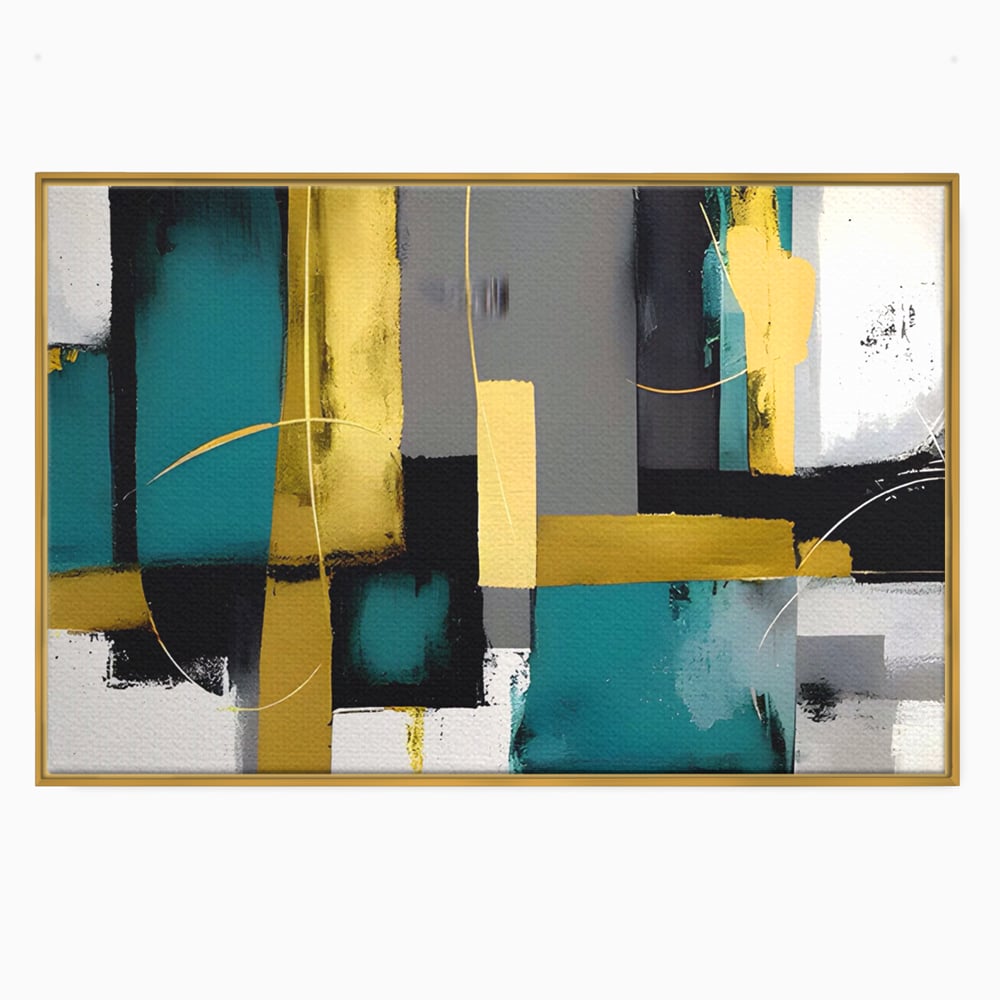 Tablou Canvas Premium LuxCanva® C1218, Abstract Painting Grey, Green And Gold , elaxare, Living Room, Culori Vibrante