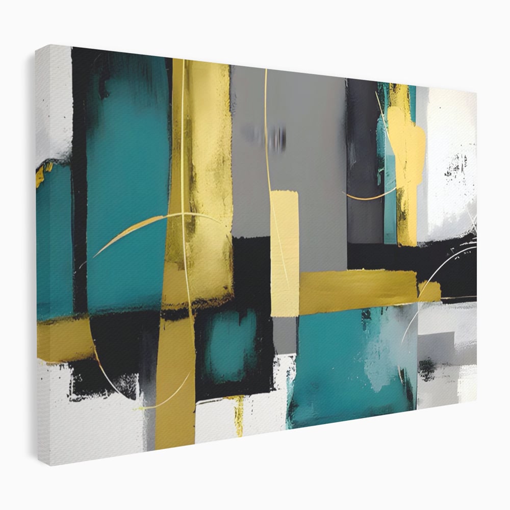 Tablou Canvas Premium LuxCanva® C1218, Abstract Painting Grey, Green And Gold , elaxare, Living Room, Culori Vibrante