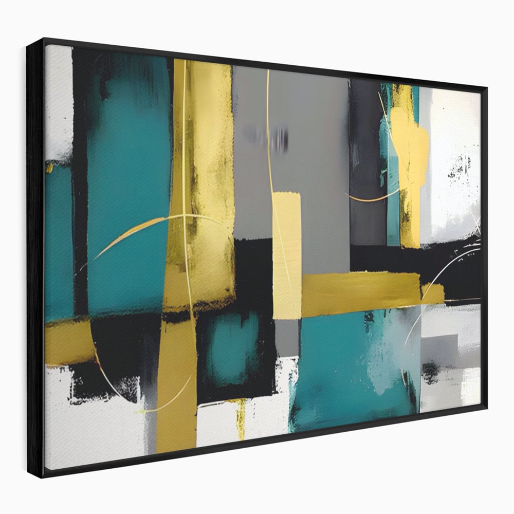 Tablou Canvas Premium LuxCanva® C1218, Abstract Painting Grey, Green And Gold , elaxare, Living Room, Culori Vibrante