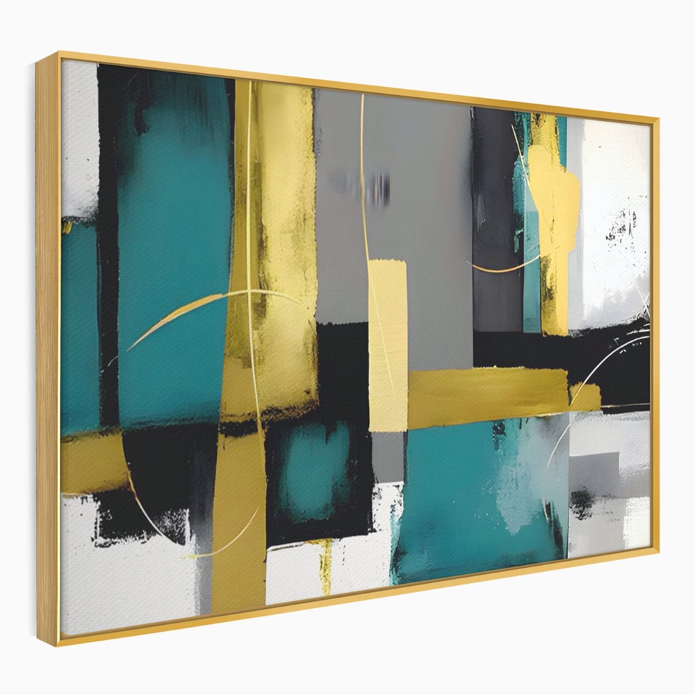 Tablou Canvas Premium LuxCanva® C1218, Abstract Painting Grey, Green And Gold , elaxare, Living Room, Culori Vibrante