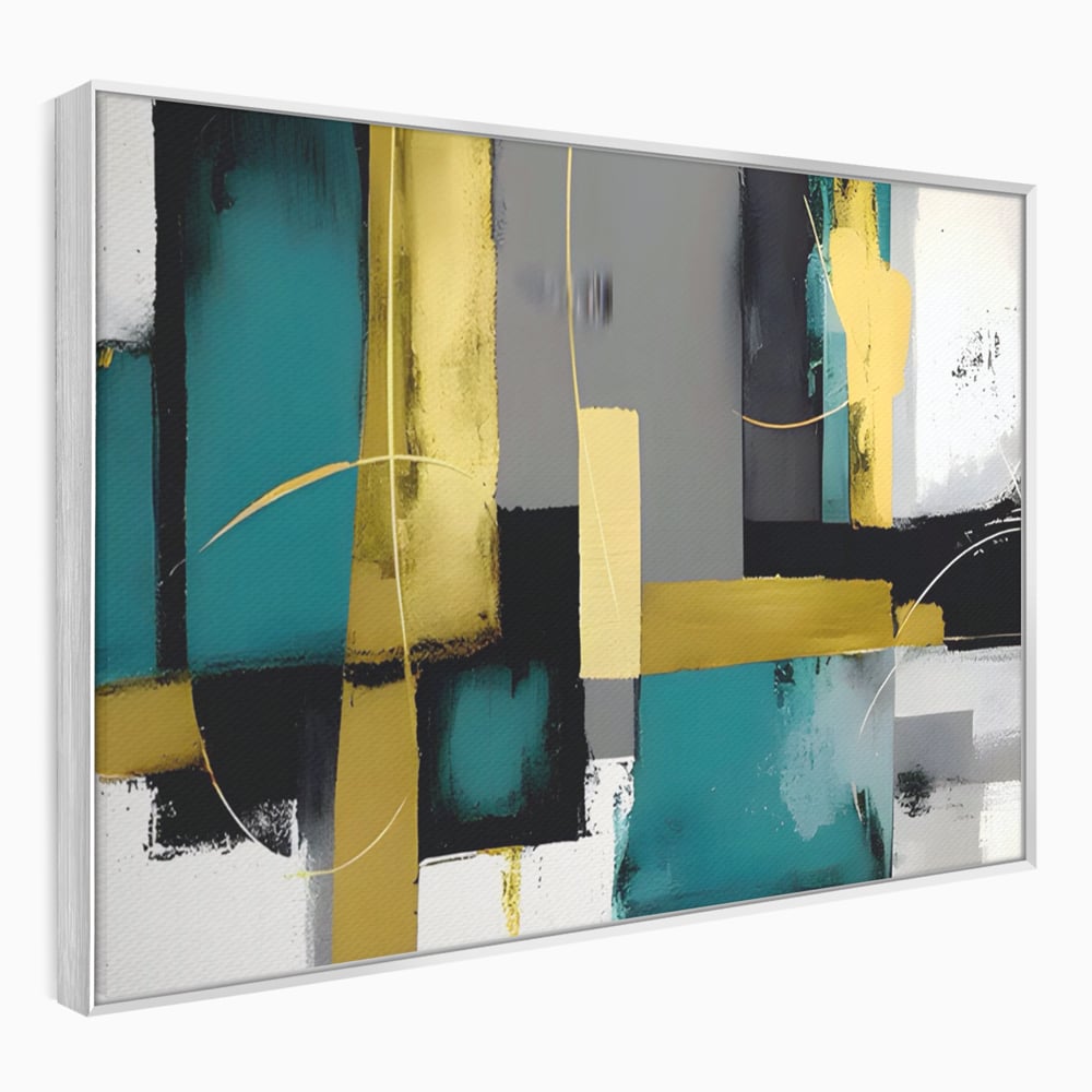 Tablou Canvas Premium LuxCanva® C1218, Abstract Painting Grey, Green And Gold , elaxare, Living Room, Culori Vibrante