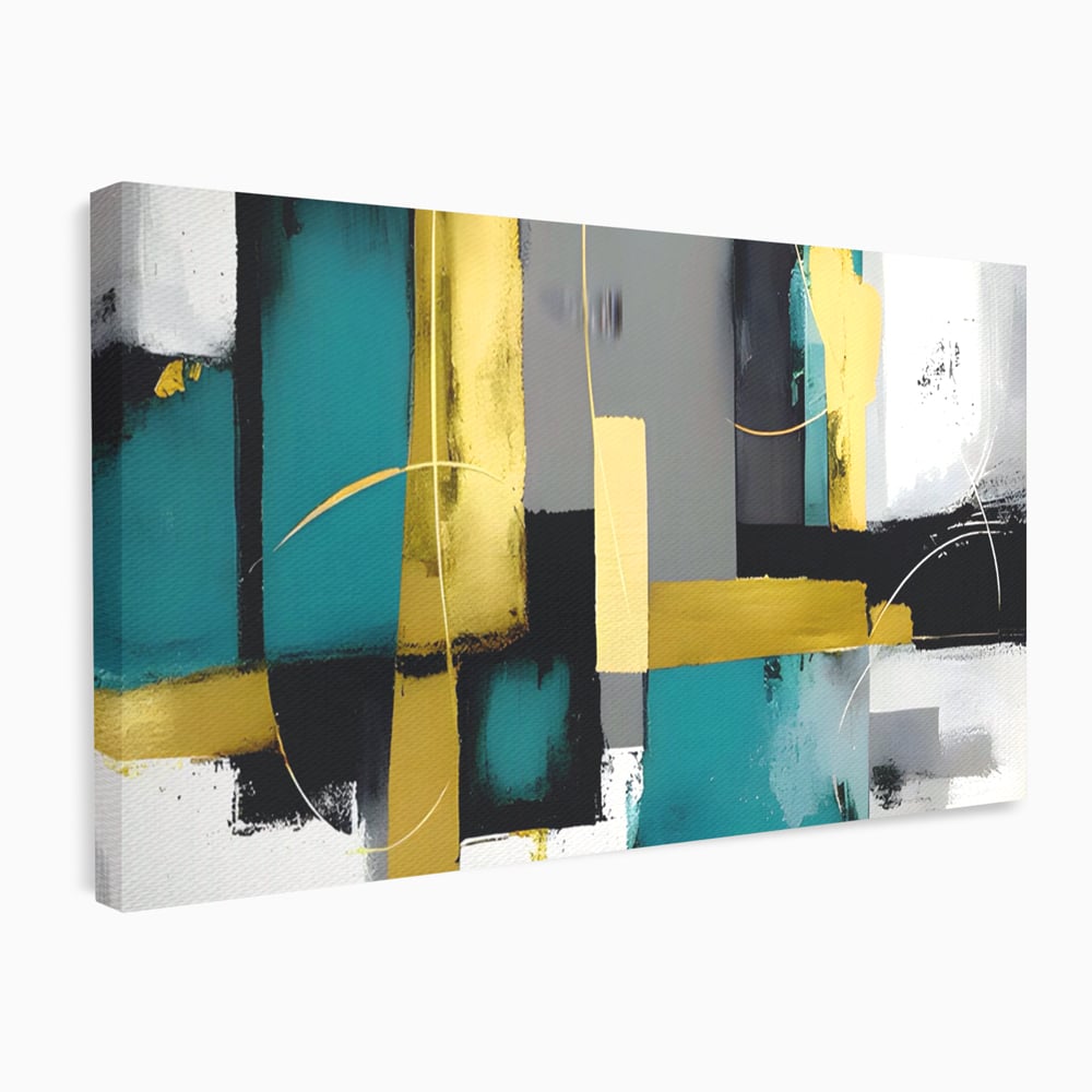 Tablou Canvas Premium LuxCanva® C1218, Abstract Painting Grey, Green And Gold , elaxare, Living Room, Culori Vibrante
