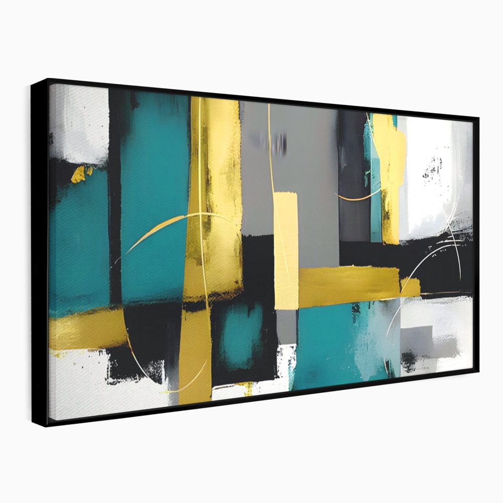 Tablou Canvas Premium LuxCanva® C1218, Abstract Painting Grey, Green And Gold , elaxare, Living Room, Culori Vibrante