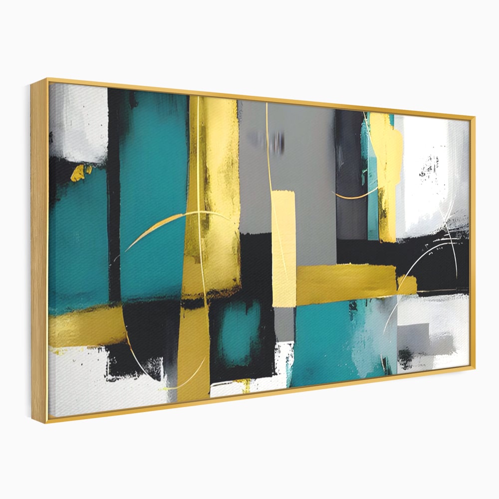 Tablou Canvas Premium LuxCanva® C1218, Abstract Painting Grey, Green And Gold , elaxare, Living Room, Culori Vibrante