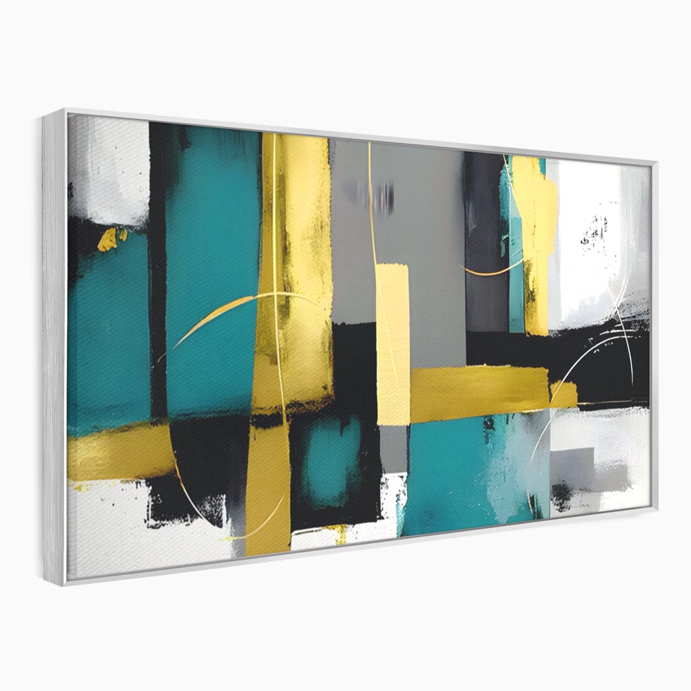 Tablou Canvas Premium LuxCanva® C1218, Abstract Painting Grey, Green And Gold , elaxare, Living Room, Culori Vibrante
