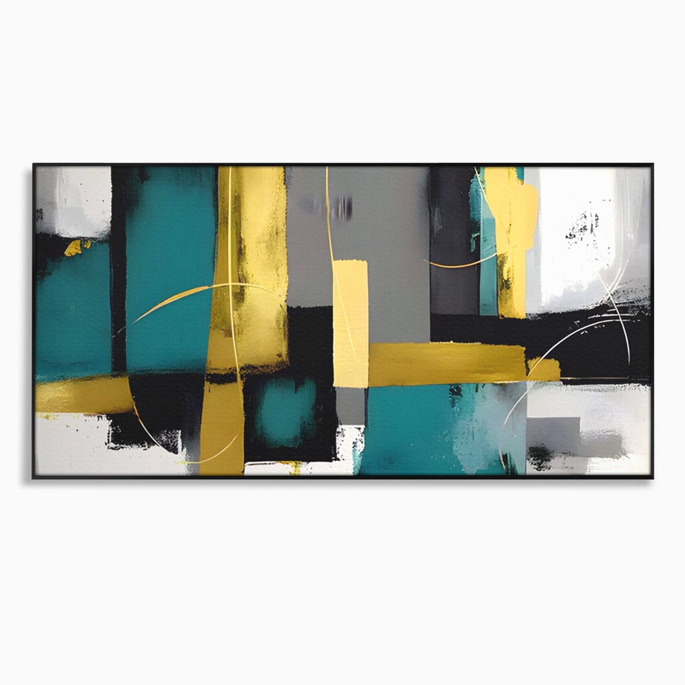 Tablou Canvas Premium LuxCanva® C1218, Abstract Painting Grey, Green And Gold , elaxare, Living Room, Culori Vibrante