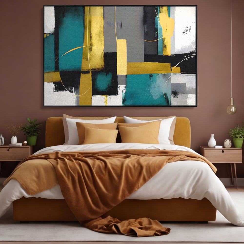 Tablou Canvas Premium LuxCanva® C1218, Abstract Painting Grey, Green And Gold , elaxare, Living Room, Culori Vibrante