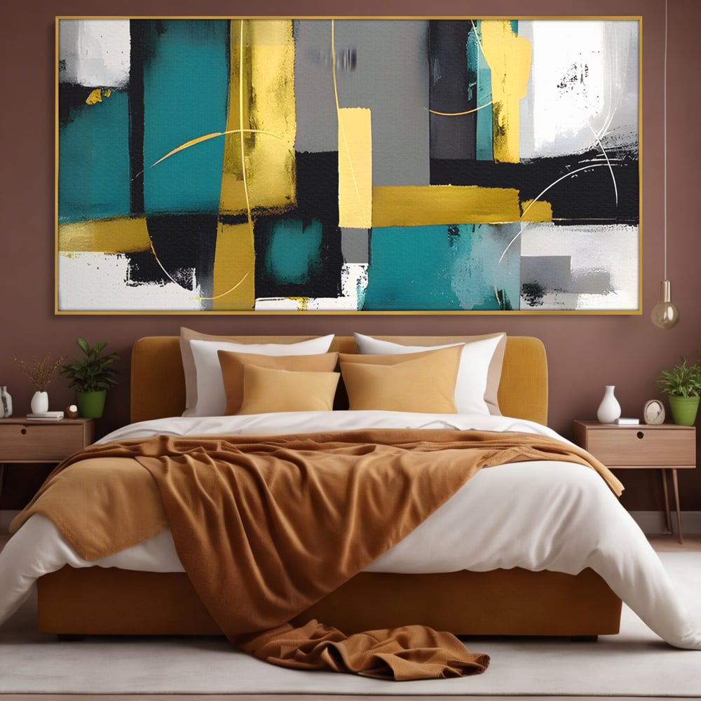 Tablou Canvas Premium LuxCanva® C1218, Abstract Painting Grey, Green And Gold , elaxare, Living Room, Culori Vibrante