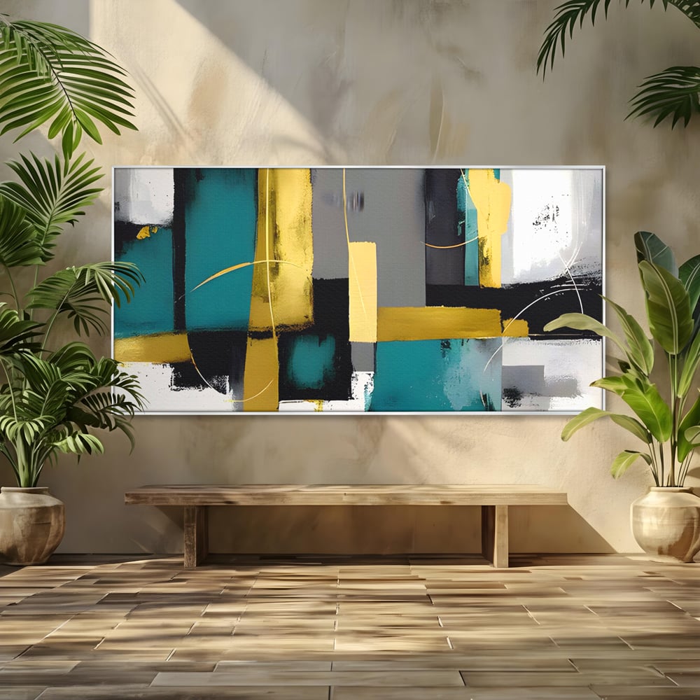 Tablou Canvas Premium LuxCanva® C1218, Abstract Painting Grey, Green And Gold , elaxare, Living Room, Culori Vibrante