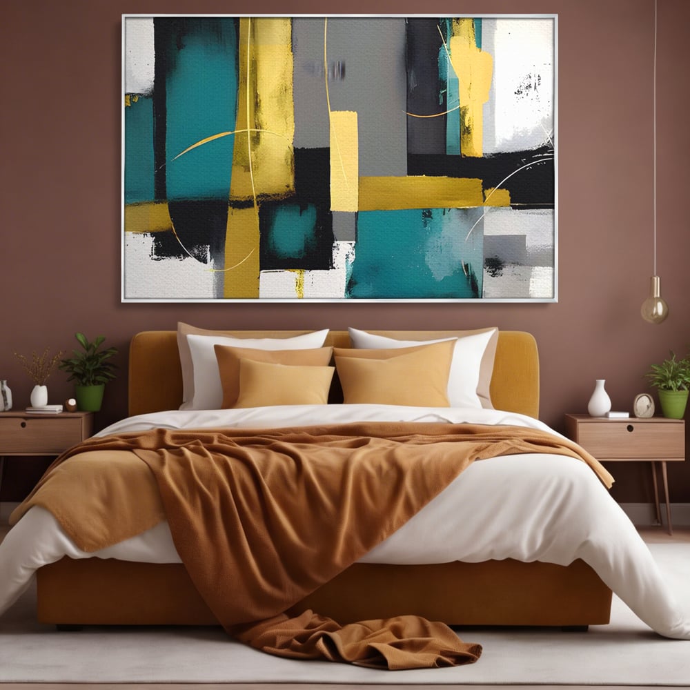 Tablou Canvas Premium LuxCanva® C1218, Abstract Painting Grey, Green And Gold , elaxare, Living Room, Culori Vibrante