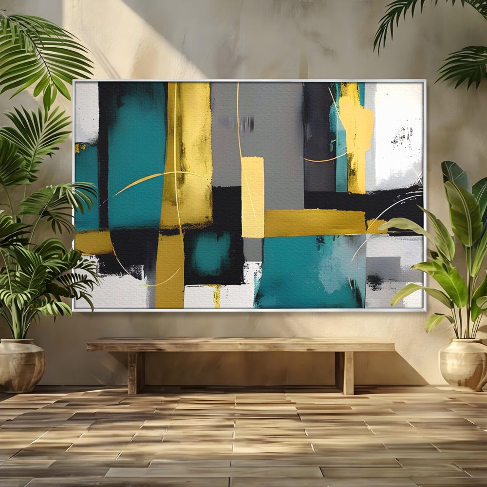Tablou Canvas Premium LuxCanva® C1218, Abstract Painting Grey, Green And Gold , elaxare, Living Room, Culori Vibrante