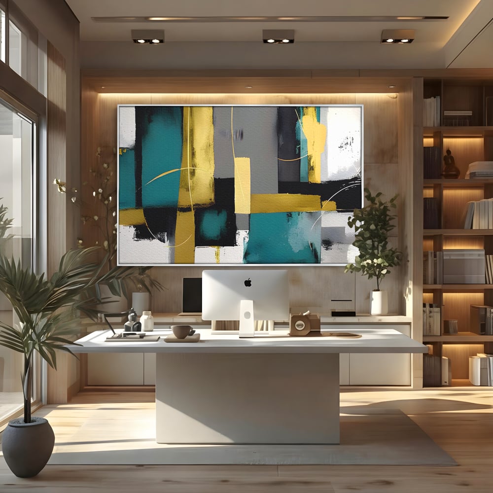 Tablou Canvas Premium LuxCanva® C1218, Abstract Painting Grey, Green And Gold , elaxare, Living Room, Culori Vibrante