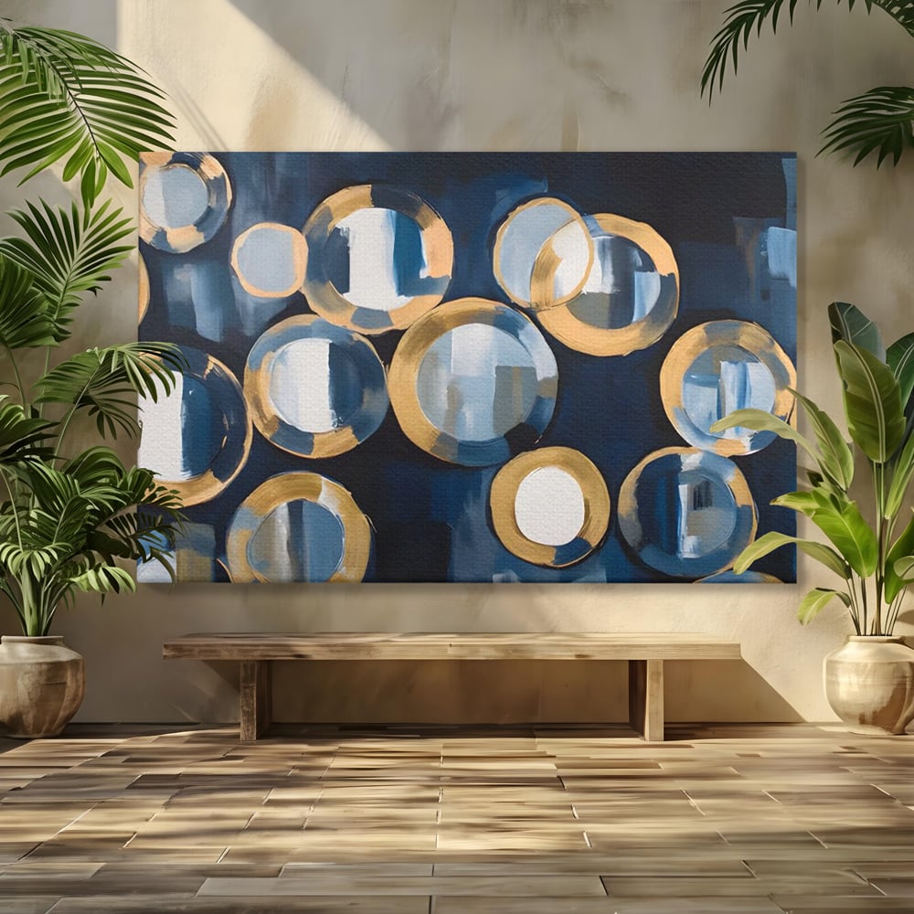 Tablou Canvas Premium LuxCanva® C1222, Blue And White Abstract Paint ,  Relaxare, Living Room, Culori Vibrante