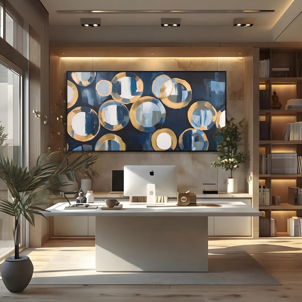 Tablou Canvas Premium LuxCanva® C1222, Blue And White Abstract Paint ,  Relaxare, Living Room, Culori Vibrante